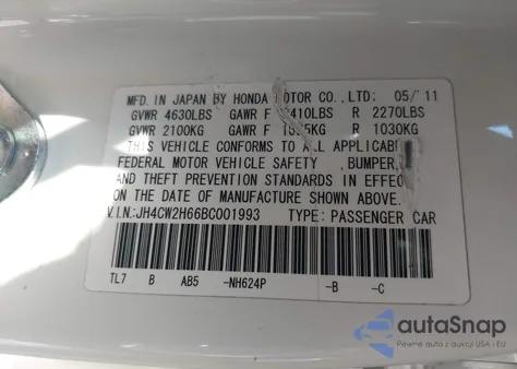 2011 Acura Tsx 2.4 из США, поврежденный, VIN JH4CW2H66BC001993